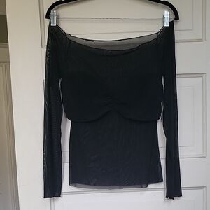 HALARA Black Sheer Long Sleeve Blouse